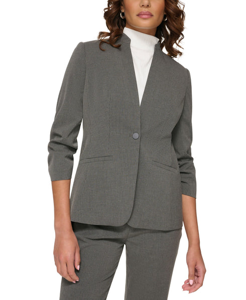 Petite Collarless Pinstripe Blazer